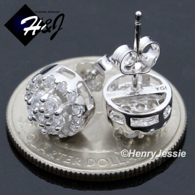 H&J Jewelry 925 Sterling Silver Icy Cubic Zirconia 6mm Round 3D Stud Earrings – Men's/Women's – E179