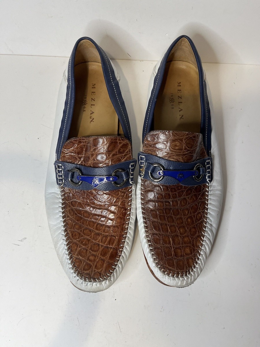 Mezlan “Gaudi” White Crocodile Exotic Horse Bit Loafer Size 