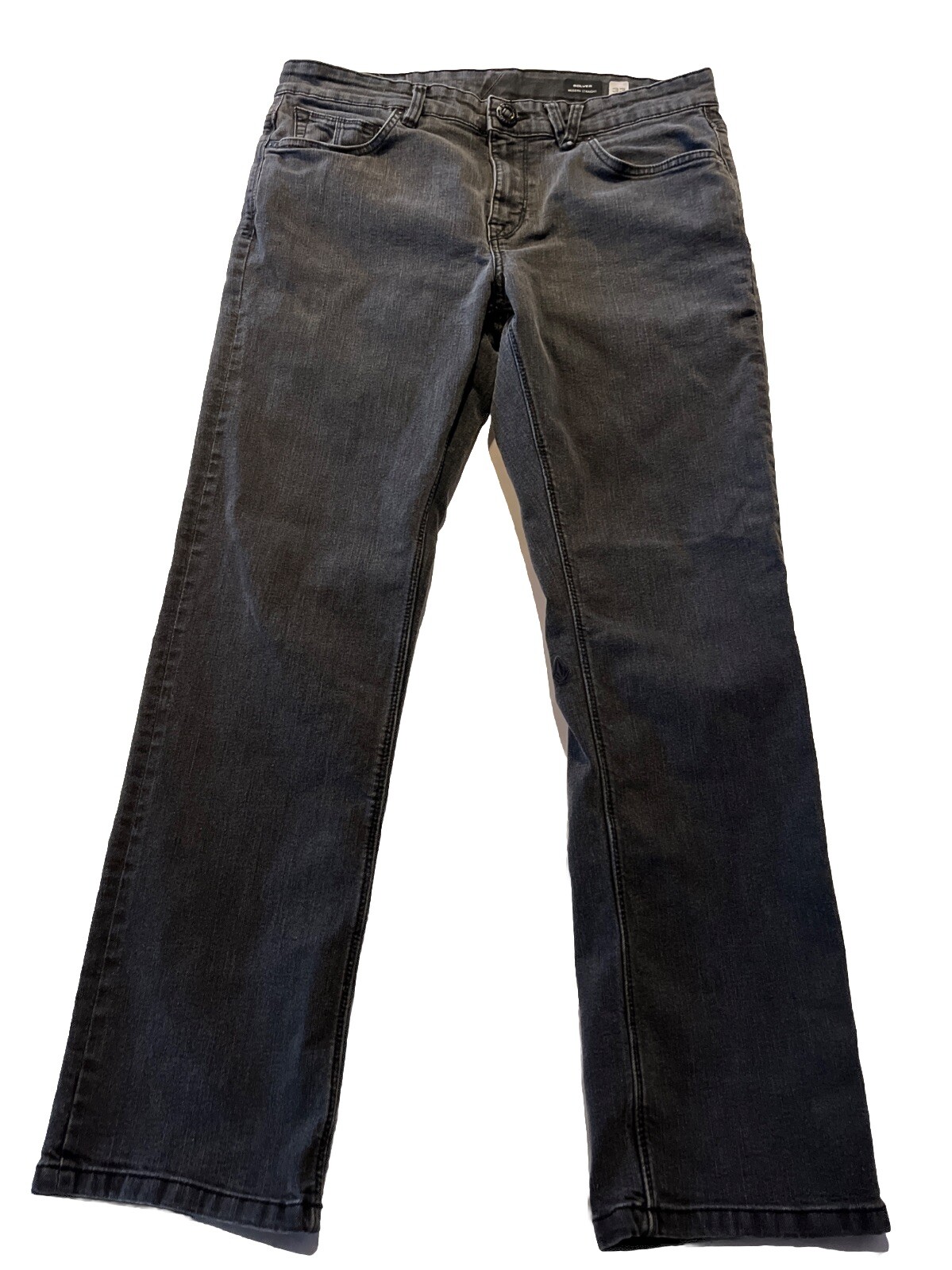 Volcom Solver Modern Straight Denim Mid Rise Jeans Dark Wash Gray Mens 34x31 Fit