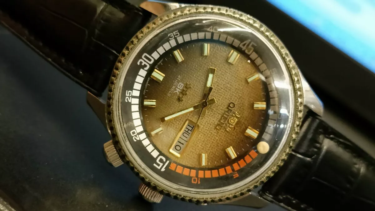 Authentic Orient SK 21 Jewels Day Date Automatic Japan 469620 Brown Dial Vintage