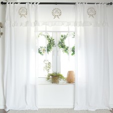 BIANCO 2x(145x250cm) Tende Tende Vintage Casa di Campagna Shabby Vintage Monogramma