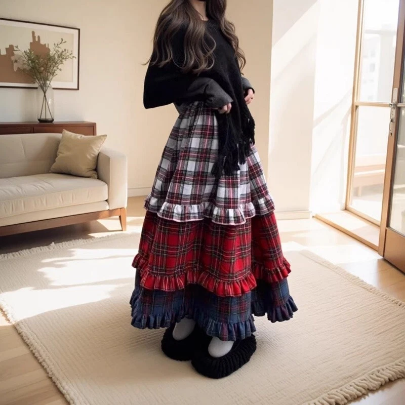 Japanese Mori girl Women ruffled skirt high waist skirt Autumn winter