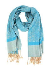Paisley Jacquard Pashmina Shawl Wrap Scarf Stole Aqua camel