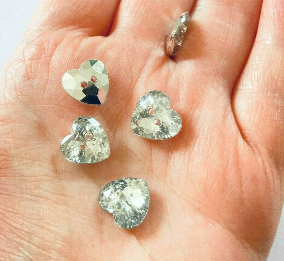 10/20 Strass Knöpfe Herz 13mm Glitzerknöpfe zum Nähen Basteln Verzieren - Bild 2 von 2