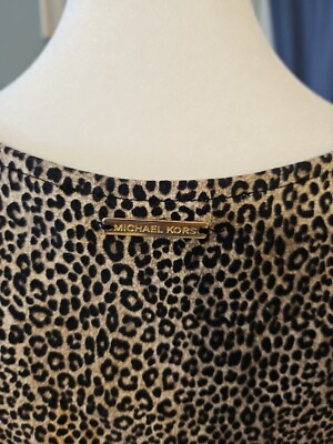 Michael Kors Leopard Animal Print Size Medium Short Cold Shoulder Sleeve Dress