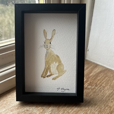 Kleiner Hase gerahmt Original Aquarell Gemälde, signiert, Vintage, Landhaus