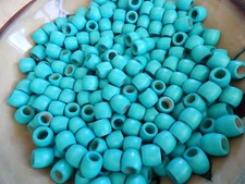 300 Painted Wood Barrel Beads for Macrame TEAL/BLUE 1/2" x 7/16" x 9/32"