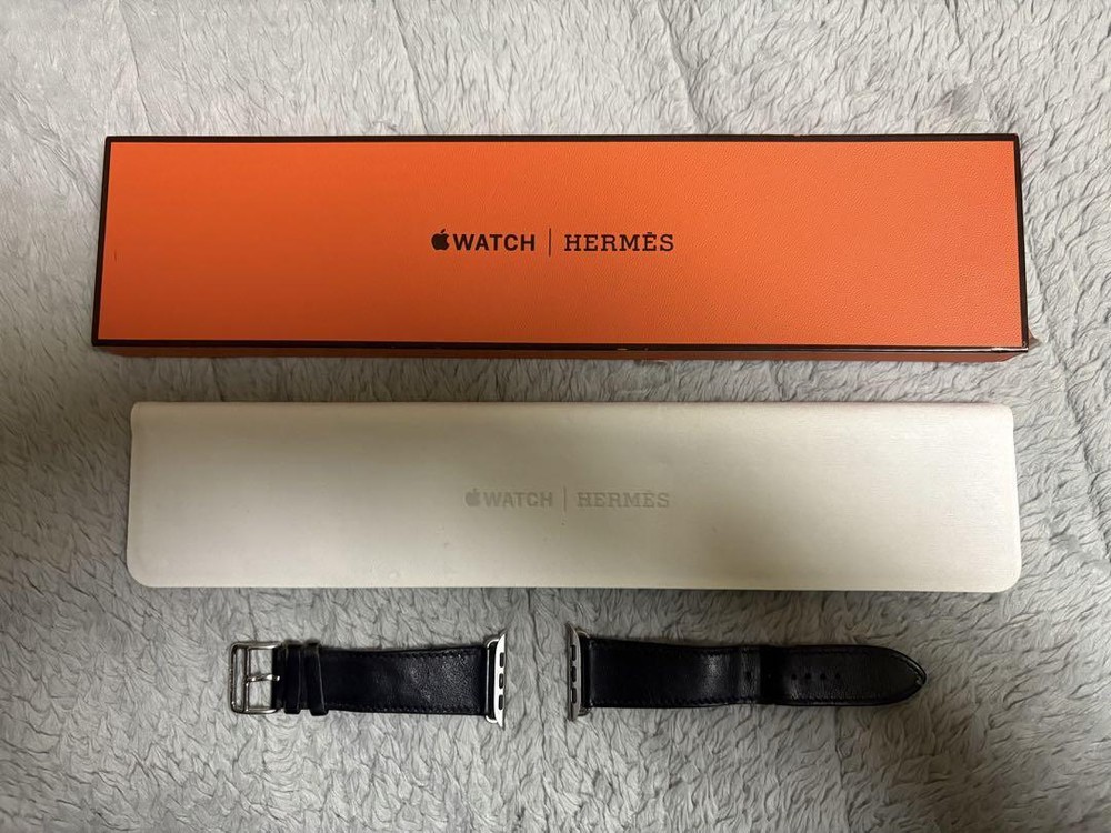 Apple Watch Hermes Leather Band Black Silver Buckle 38mm 40mm 42mm 44mm