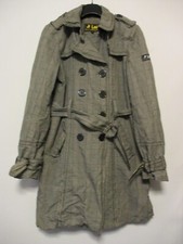 Lois Double Breasted Jacket Womens XL Grey Belt Button 90s Vintage Trench Coat