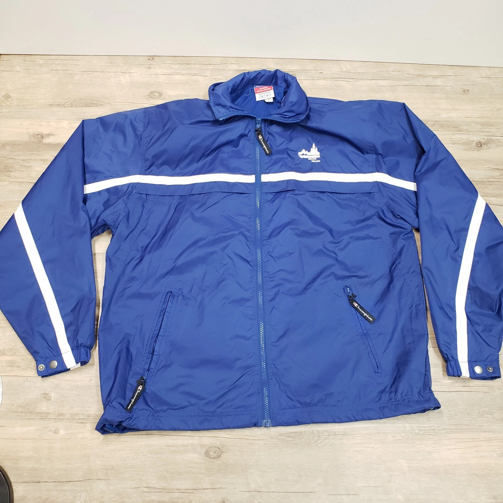 Champion Nylon Jacket Mens M Blue Incline Village Logo Full Zip Hooded