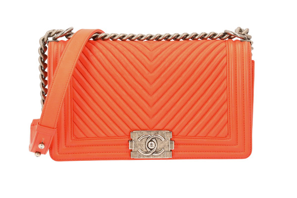 Chanel Boy 25 Medium Coral V-Stitch Ruthenium Hardware