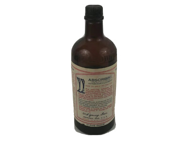 Absorbine Horse Liniment Brown Bottle Paper Label Vintage Empty Farmhouse Decor