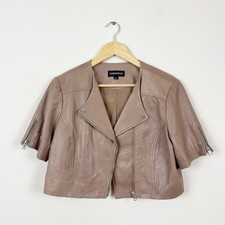 Lamarque Kirsi Cropped Biker Jacket Camel Size Medium