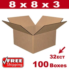 100 - 8x8x3 Cardboard Boxes Mailing Packing Shipping Box 32ECT Corrugated Carton
