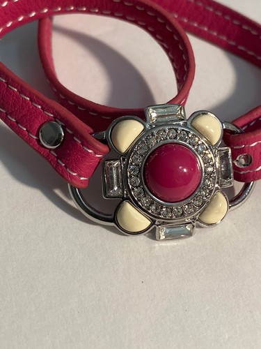 Lia Sophia Pink Leather Wrap Bracelet Adjustable Pink White Flower - Picture 6 of 8