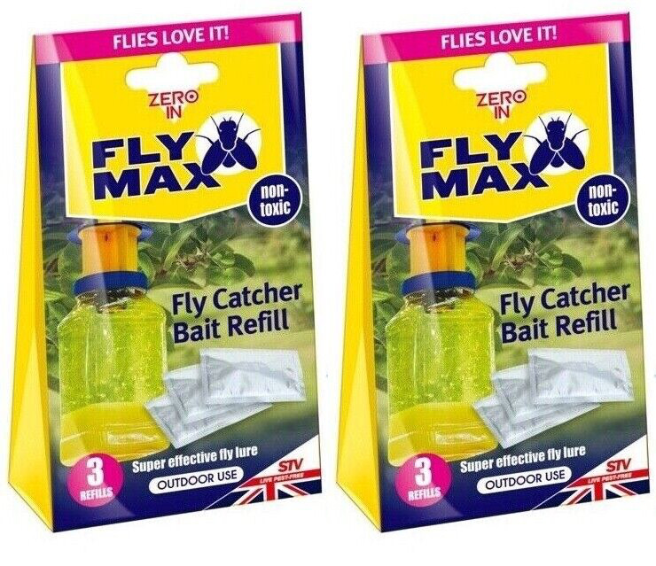 2x Zero In Fly Catcher Trap Bait Refill Attract Insect Bug Non-Toxic STV337 6x4g