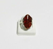 Oval Cognac Genuine BALTIC AMBER Sterling Silver Handmade Ring NIB  AR12