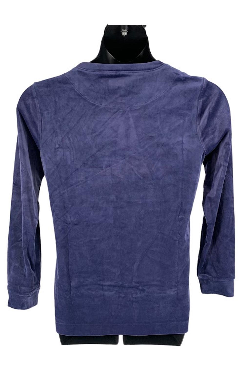 Denim & Co. Printed Velour Pullover with Hi-Low Hem Navy