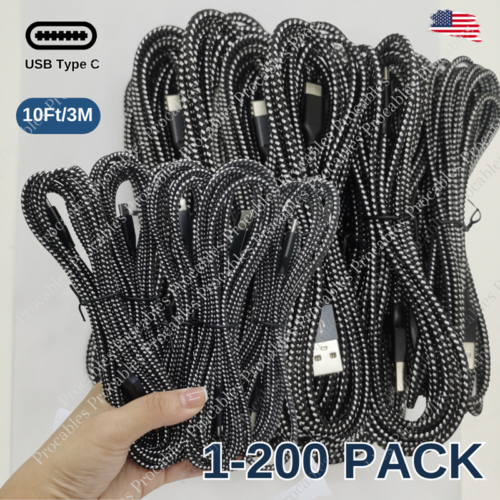 1-200 Lot 10ft USB Type C Fast Charger Cable Charging Cord For Samsung iPhone 15 - Picture 1 of 11