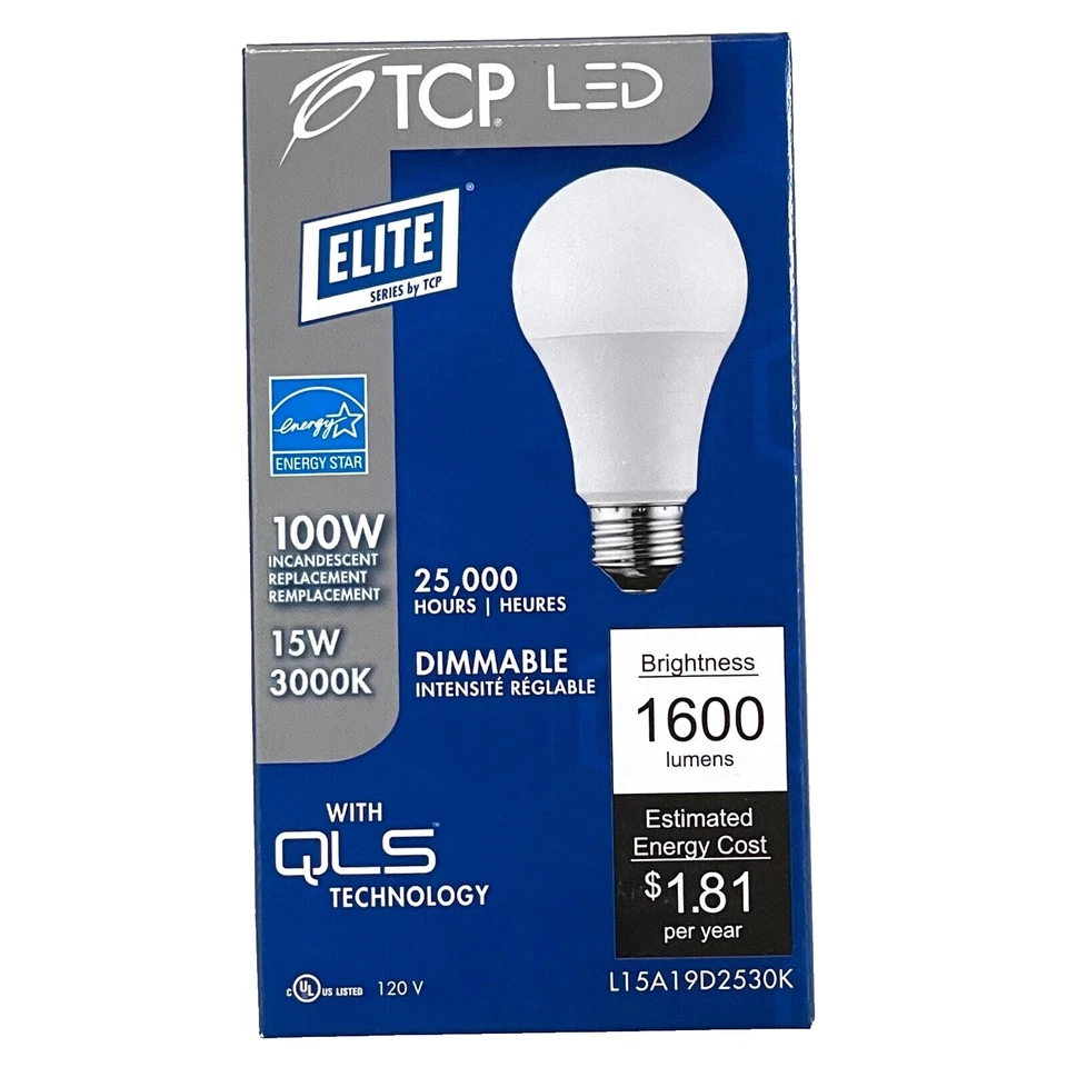 12x 15W (100W replacement) 3000K A19 1600 Lumen LED Light Bulb TCP L15A19D2530K - Image 3 of 4