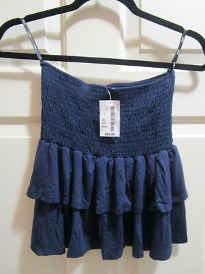 JUNIPER BLU/ VAVA NAVY VALENTINA KNIT SMOCK RUFFLE MINI SKIRT  NEW