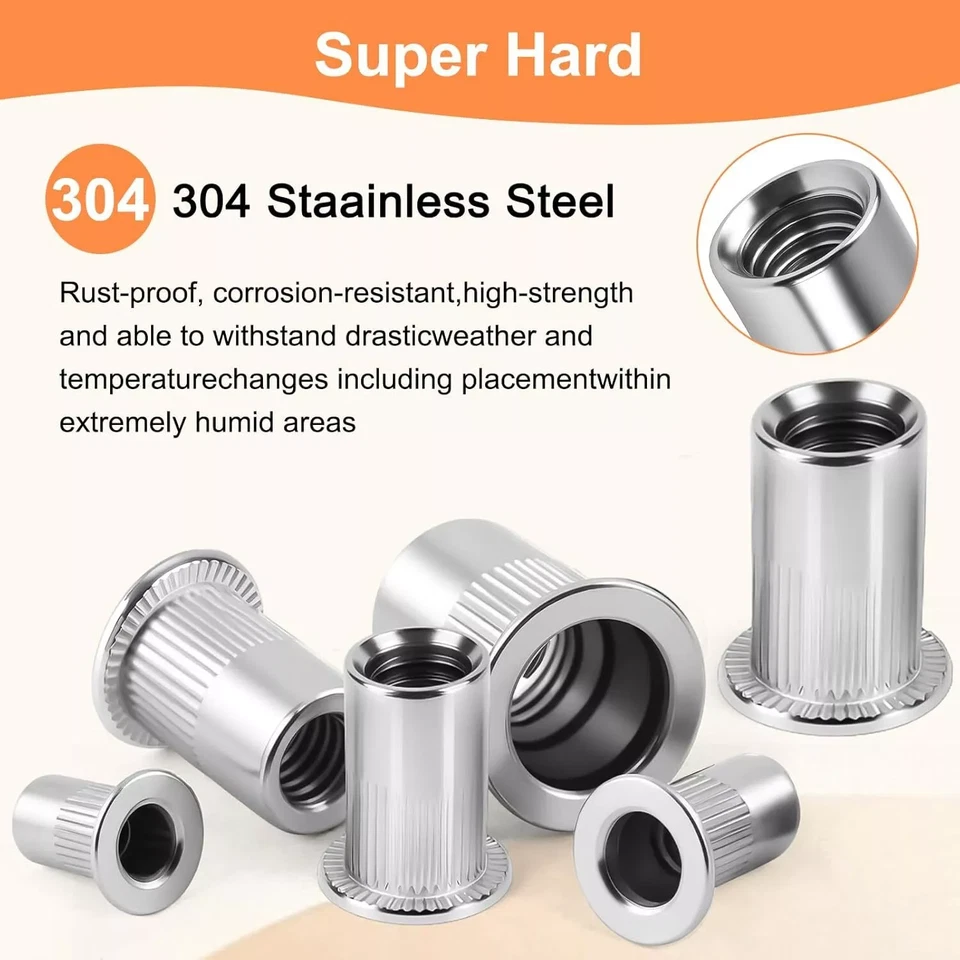 100Stück Edelstahl 304 Blindnietmutter Flachkopf Einziehmutter M3-M10 Nietmutter - Bild 4 von 4