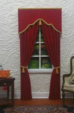 Dark Red "Old World" Dollhouse Curtains  -1:12 scale*