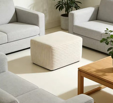 Large Ottoman Foot Rest 37" Beige, Sofa Couch Ottomon with Soft Long-Pile Fabric