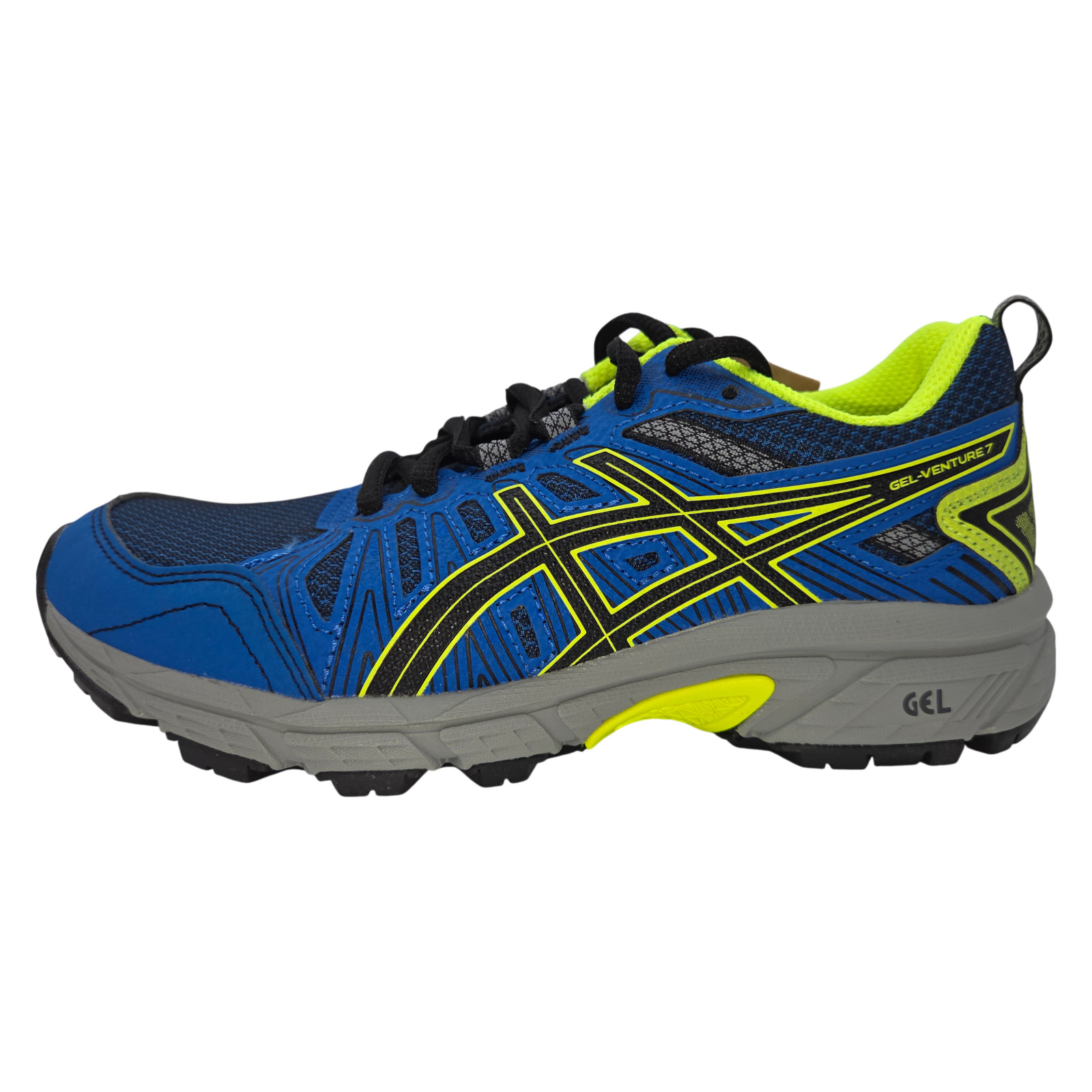 ASICS Kid's Gel-Venture 7 Running Shoes, Size 3.5, Blue/Black/Safety Yellow- NEW