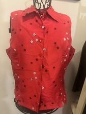 Dress Barn Red Silk Floral Vest Sleeveless Button Front Collar Large Y2K Blouse