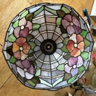 vINTAGE, TIFFANY STYLE,  STAINED GLASS FLORAL CAST METAL LAMP SHADE 12" X  8"