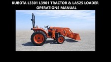 KUBOTA L3301 L3901 TRACTOR OPERATIONS MANUAL -225pg LA525 Loader & BH77 BackHoe