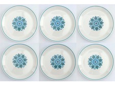 Set lot 7 Johnson Bros Snowhite Blue Moon dinner plates retro kitsch vintage