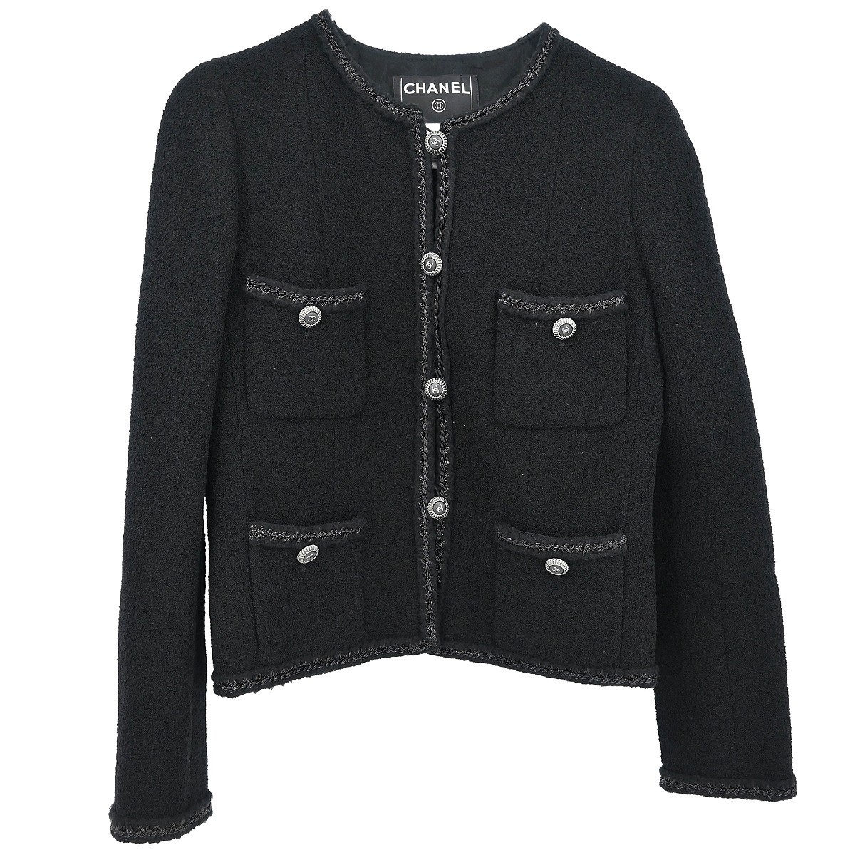 Chanel Little Black Line Single Breasted Collarless Jacket Black