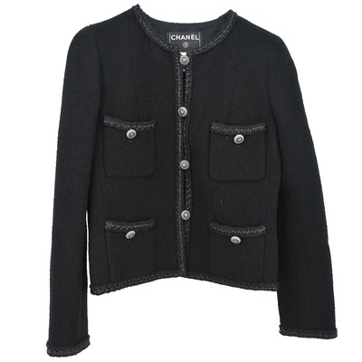 Chanel Little Black Line Single Breasted Collarless Jacket Black