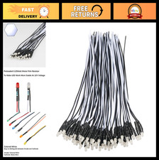 50pcs 12V 3mm White LED Lights, Pre-Wired 7.9" DC Diodes, Diffused Lens, Small L