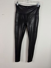 Spanx Leggings Womens Size Large Black All Over Faux Leather High Rise Pull On