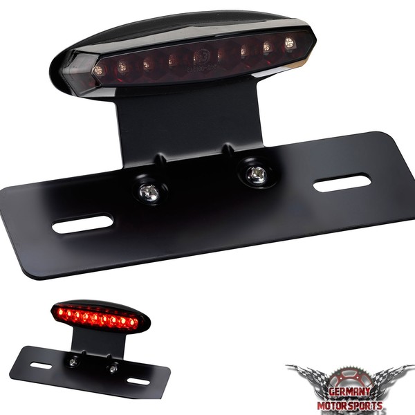 LED RüCklicht Bremslicht + Kennzeichenhalter Custom Chopper Cruiser Schwarz E-Nr-image