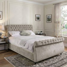 Luxury Swan Sleigh Bed Fame Naples Upholstered Gas Lift Storage Double& King UK