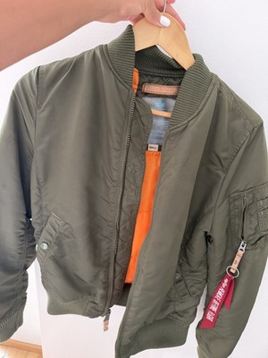 Original Alpha Industries MA-1 Bomberjacke Khaki Gr. S Schwarz   Top Zustand