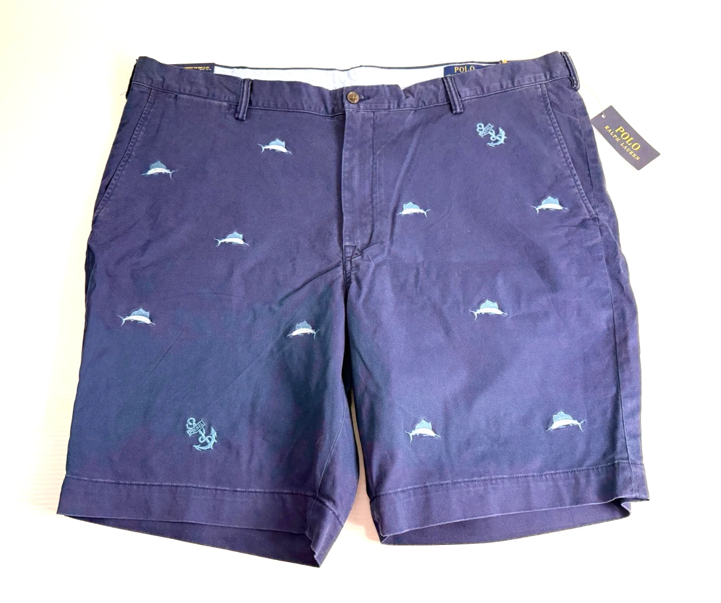Polo Ralph Lauren Marlin Anchor Embroidered Chino Shorts Navy Blue Men`s 44T
