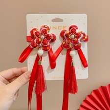 New Girls' Chinese Flower Hair Clip   Red Tassel Chinese New Year Accessories