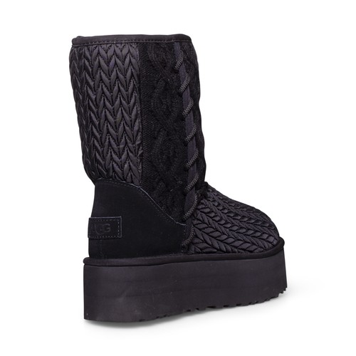 UGG CLASSIC SHORT VILLA KNIT BLACK WOOL ANKLE COZY WOMEN'S BOOTS SIZE US 8 NEW - Picture 3 of 5