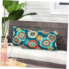 Pack of 2 Outdoor Lumbar Pillow Case Covers 12"x20", Waterproof A Floral Green