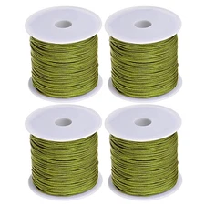 4 Rolls Nylon Bead Thread Knotting Cord 0.8mm 50 Yard Satin String, Olive Green