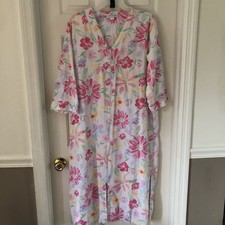 Miss Elaine House Coat Robe Nightgown Zip Up Floral Vibrant XL