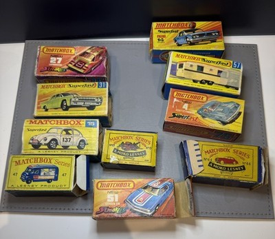 Beschädigte Matchbox Lesney / Moko / Superfast leere OVP Restposten x10