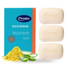 Dermisa Sulfur Bar Soap with Aloe Vera, Helps to Cleanse 3 Ounce Pack of 3