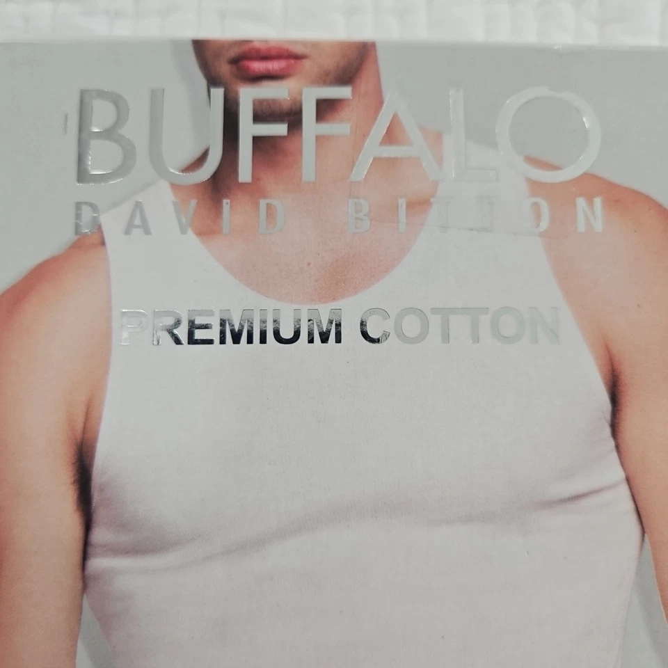 Paquete de 5 tanques acanalados Buffalo David Bitton grandes para hombre NUEVO EN CAJA blanco algodón premium Foto 4 de 4