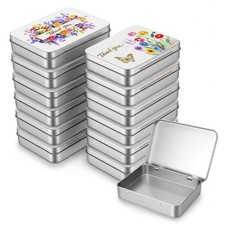 12 PCS Empty Rectangular Silver Metal Tins Flowers Lid 4.5x3.3x0.9 Inch